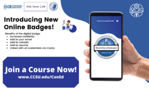 CCSU Continuing education badge on cell phone