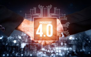 Industry 4.0 words floating on digital background